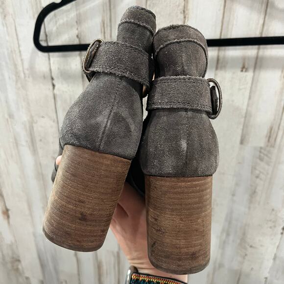 Joe's Jeans Cassia Ankle Boots Blocked Heel Dark Gray Suede Open Toe sz 9.5 - Picture 4 of 9